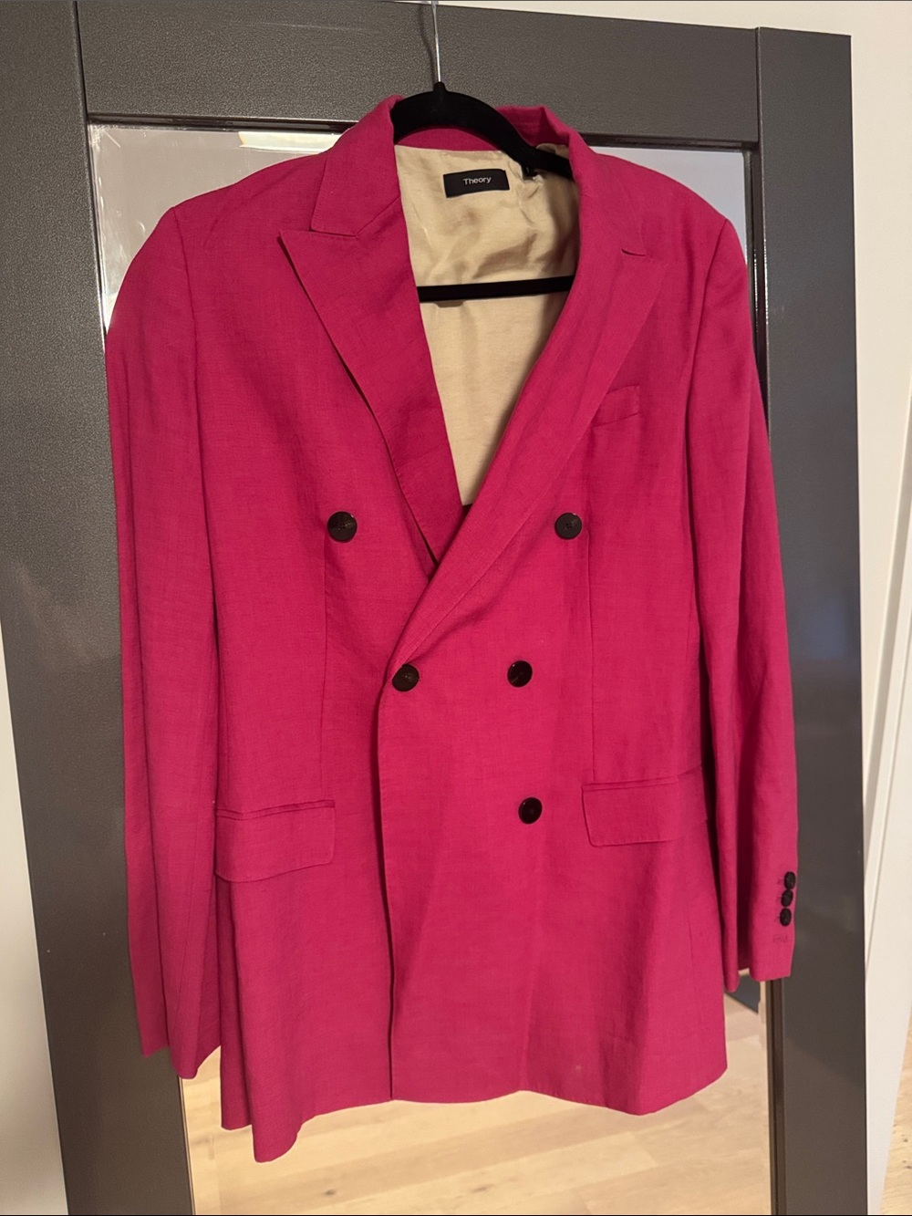 NEW Theory Linen Double-Breasted Blazer - Hot Pink